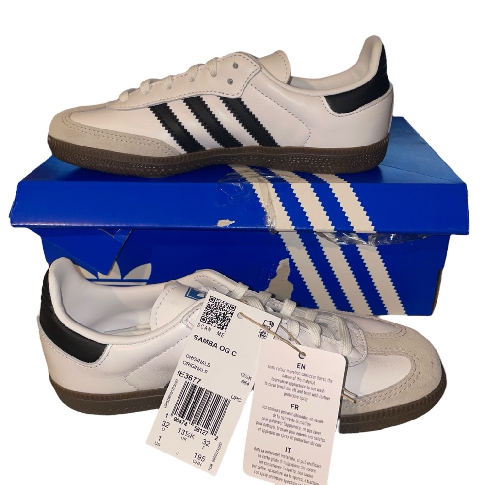 Adidas kid’s Samba OG White and Black Shoes
